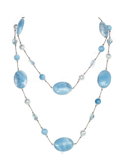 Margo Morrison Oval Blue Larimar Necklace with Blue Topaz