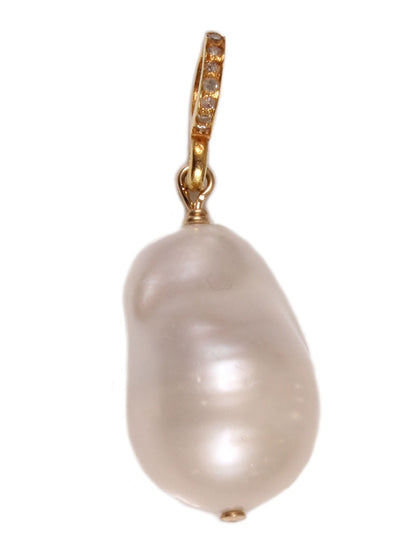 Margo Morrison White Baroque Pearl Charm with Gold Diamond Ring