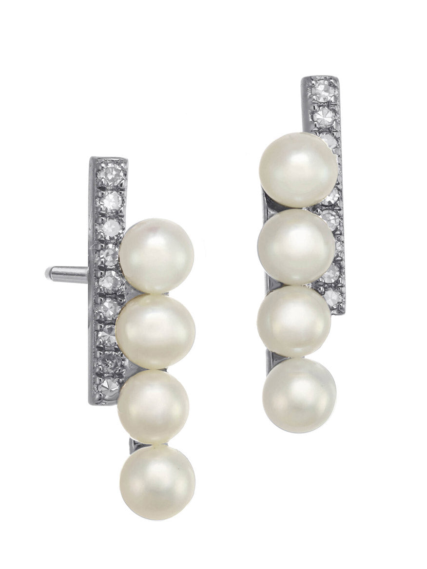 Margo Morrison White Freshwater Pearl Earrings with Diamonds