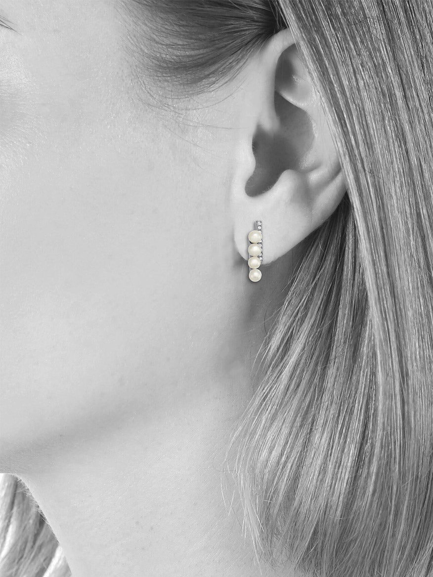 Margo Morrison White Freshwater Pearl Earrings with Diamonds