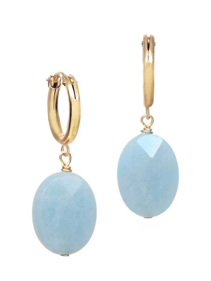 Margo Morrison Flat Faceted Aquamarine Earrings with Gold Huggie