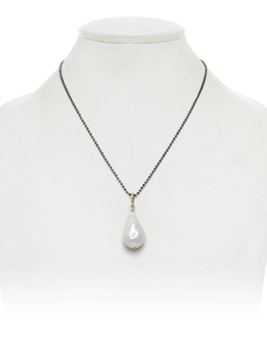 Margo Morrison White Baroque Pearl Ball Chain Necklace in Silver & Gold