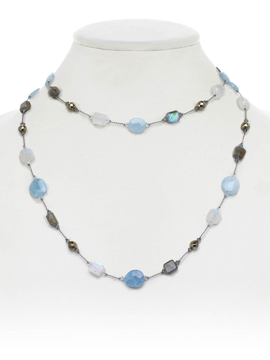 Margo Morrison Labradorite, Moonstone, Aquamarine and Pyrite Necklace