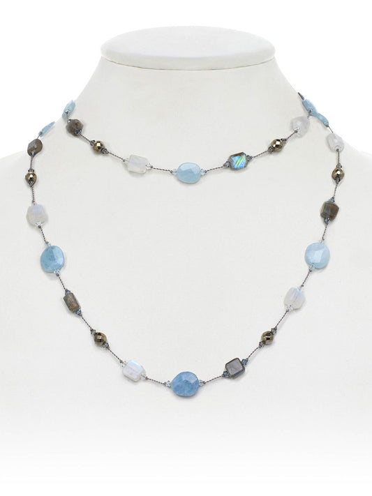 Margo Morrison Labradorite, Moonstone, Aquamarine and Pyrite Necklace