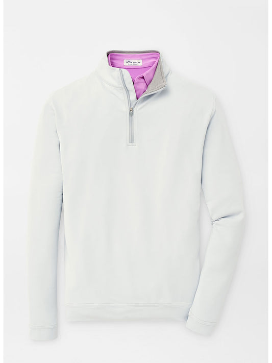 The Peter Millar Perth Performance Quarter-Zip in British Grey men's performance-focused quarter-zip pullover in white and pink.