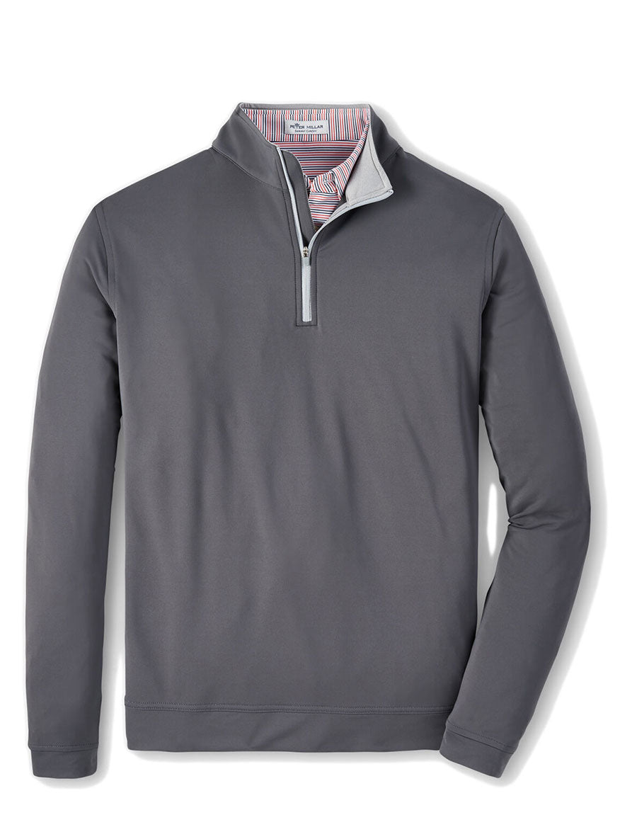 The Peter Millar Perth Performance Quarter-Zip in Iron, performance-focused with four-way stretch.