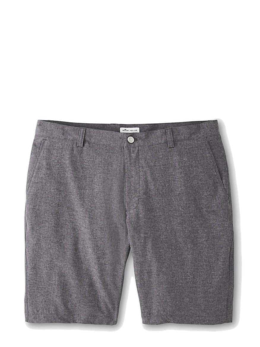 The Peter Millar Shackleford Performance Hybrid Short in Iron features a 10" inseam and performance fabric.