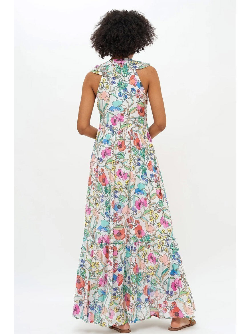 Oliphant Ruffle V-Neck Maxi Dress in Zinnia Multi