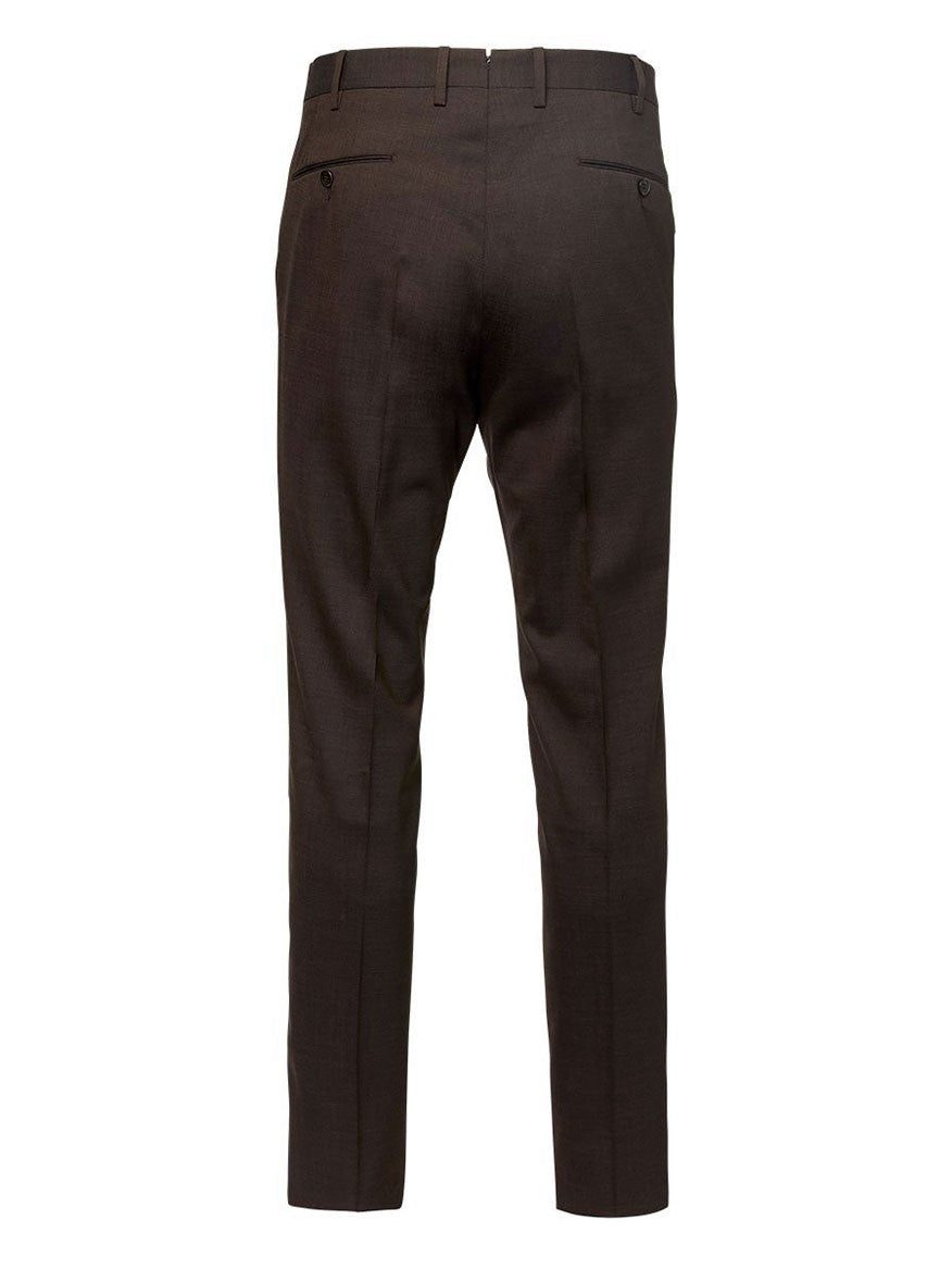 The back view of PT01 4 Seasons Wool Plain Weave Trouser in Brown Melange, made from stretch essential fabric for lightweight comfort.