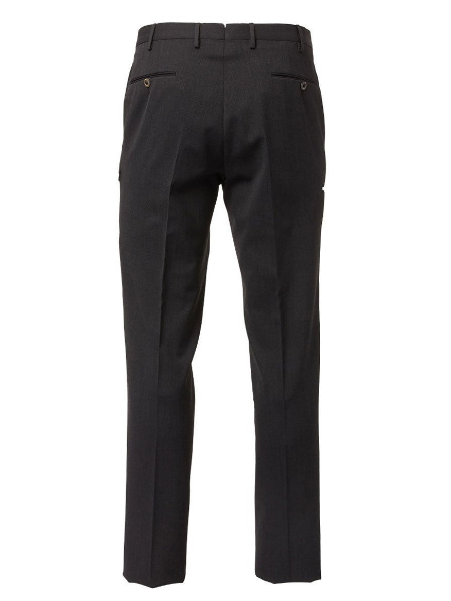 The back view of a man's PT01 Travel Wool Performance Trousers in Charcoal Grey.