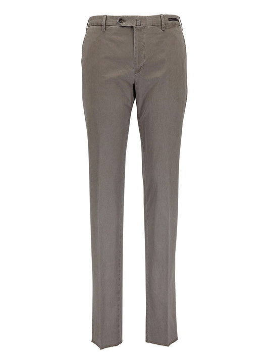 A men's PT01 Délavé Tricotine Stretch Trousers in Taupe Light Brown with a refined casual appeal, showcased on a white background.