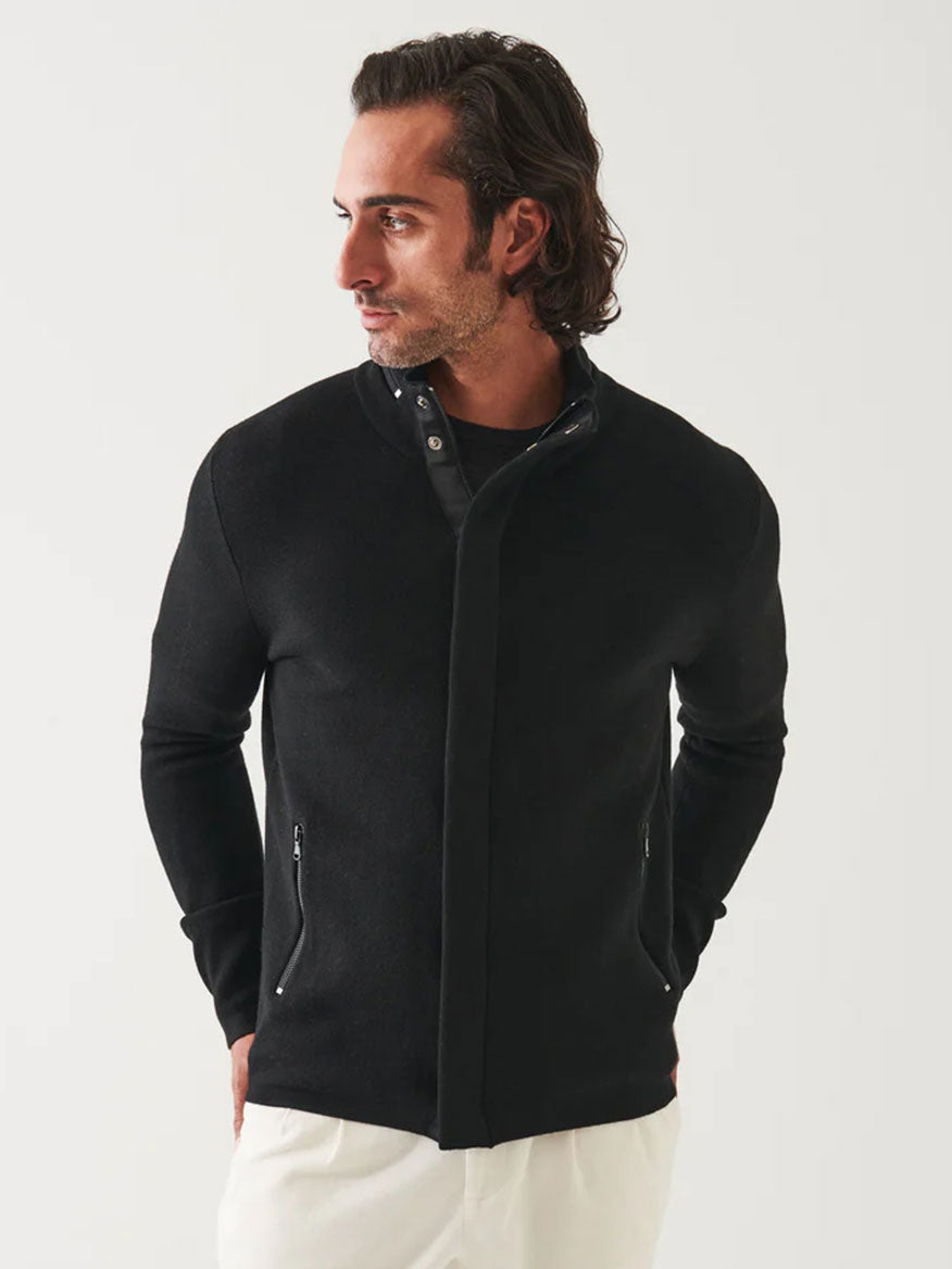 Patrick Assaraf Merino Full Zip Sweater in Black
