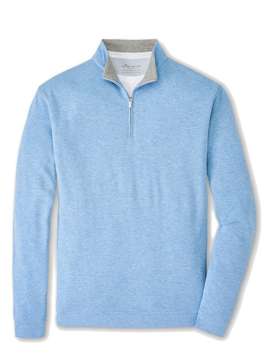 A classic fit men's Peter Millar Crown Comfort Pullover in Cottage Blue quarter-zip pullover sweater.