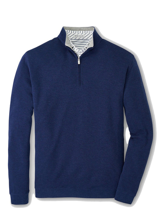 A men's Peter Millar Crown Comfort Pullover in Navy with a soft blend cotton and striped lining.