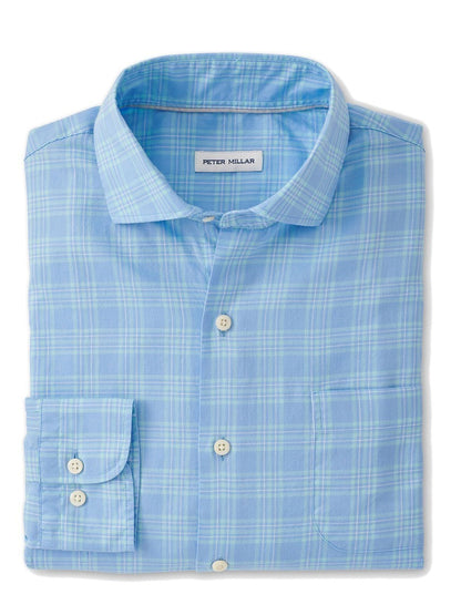 Peter Millar Patton Summer Soft Cotton Sport Shirt in Cottage Blue