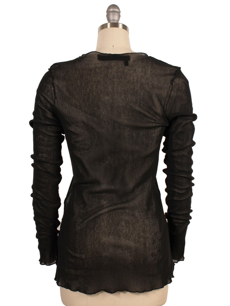Rear view of a Porto Desiree Top in Black with ruched detailing on a mannequin.