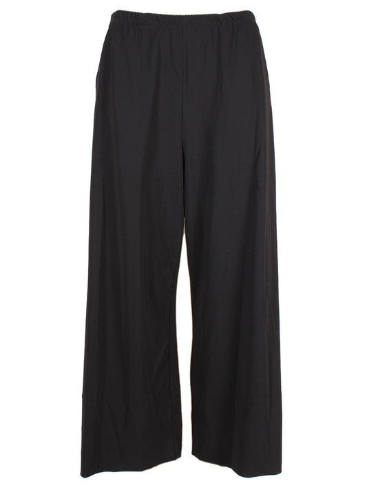 Porto Holiday Wide Leg Pant in Black with an elastic waistband, displayed on a white background.