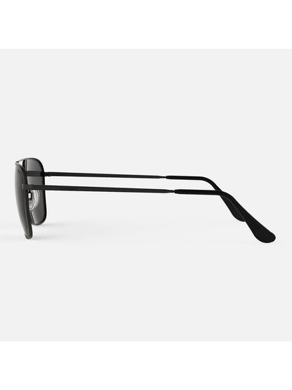 Side view of Randolph Intruder American Gray Sunglasses in Matte Black, featuring a black metal frame and Aviator style against a plain background.