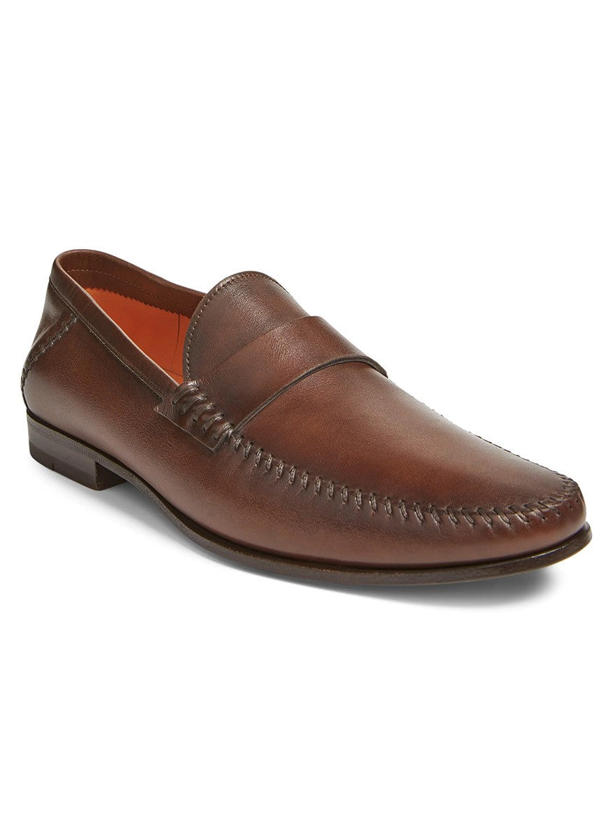 Santoni Paine Loafers in Brown on white background.
