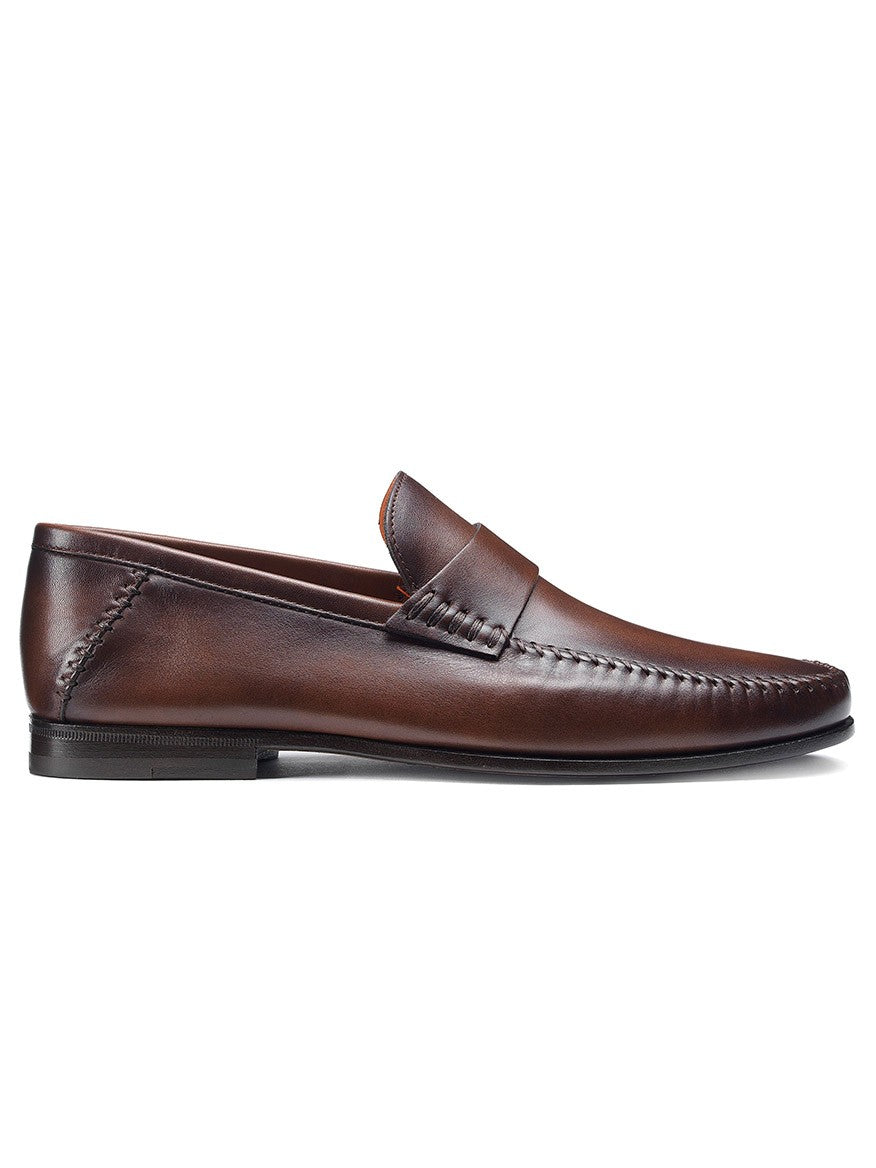 A single Santoni Paine Loafer in Brown against a white background.