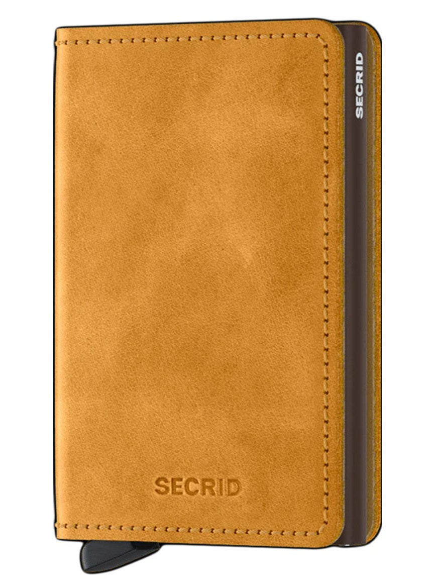 Secrid Slimwallet Vintage in Ochre in tan leather with Cardprotector.