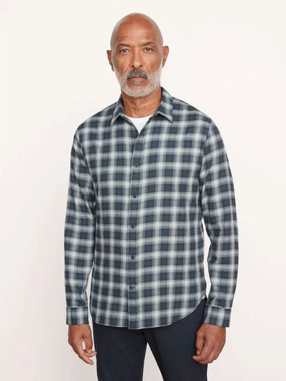 Vince Glen Oak Plaid Long Sleeve Shirt in Deep Seaweed