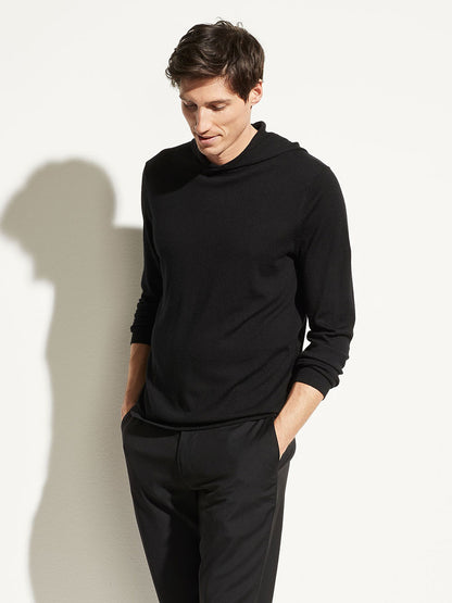 Vince Wool Cashmere Pullover Hoodie in Black