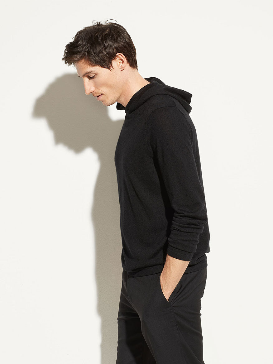 Vince Wool Cashmere Pullover Hoodie in Black