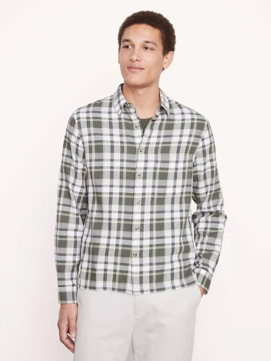 Vince Maison Plaid Long Sleeve Shirt in Sycamore
