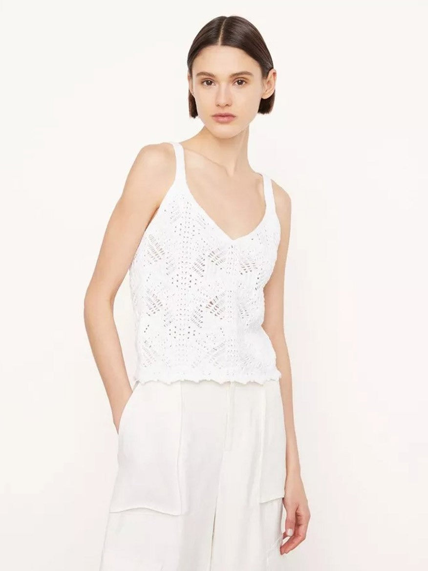 Vince Lace Stitch Camisole in Optic White