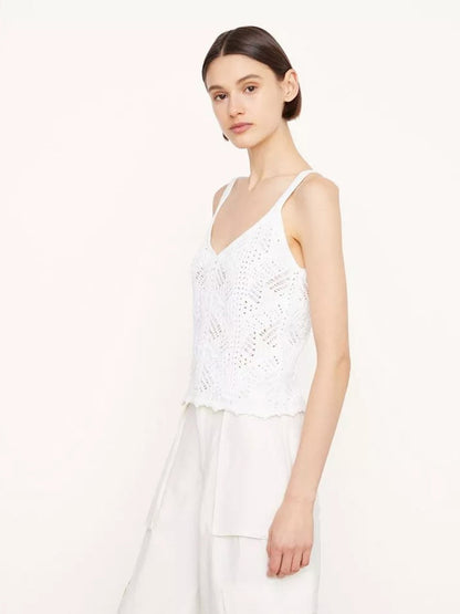 Vince Lace Stitch Camisole in Optic White