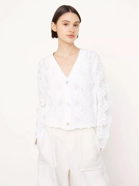 Vince Lace Stitch Cardigan in Optic White