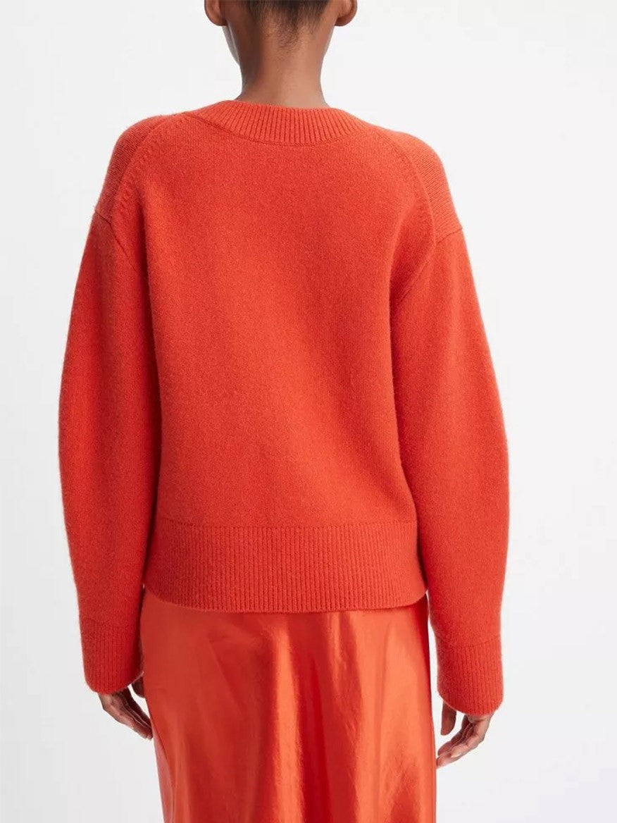 Vince Wool & Cashmere V-Neck Sweater in Vermillion