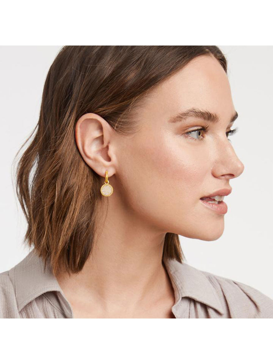 Julie Vos Fleur-de-Lis Hoop & Charm Earring in Pavé Cubic Zirconia