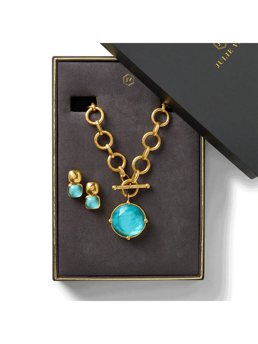 Julie Vos Honeybee Statement Necklace Gift Set in Iridescent Bahamian Blue