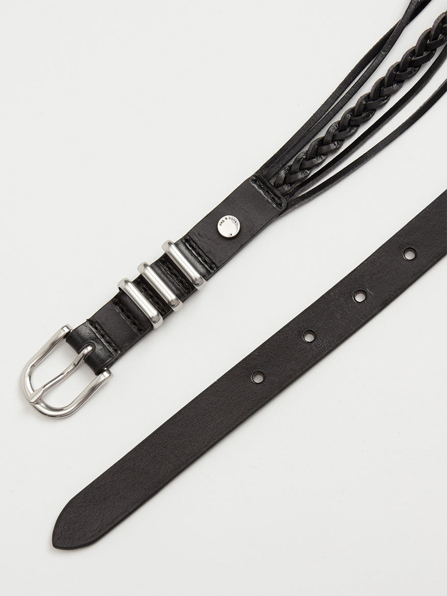 A rag & bone Knotted Jet Belt in Black with a metal buckle and knotted detailing.